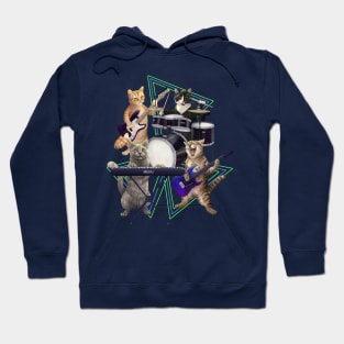 Cat band. Rock and Roll Kitties on Guitar, Bass, Drums, and keyboard. Hoodie